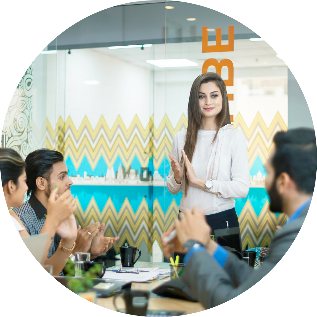 Woman selling to group