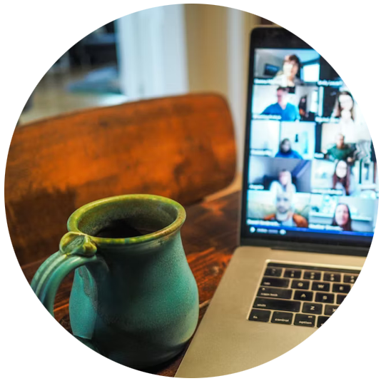 coffee cup and zoom meeting